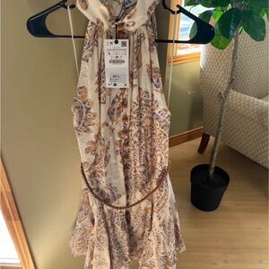 Zara Beige and Blue Backless Dress